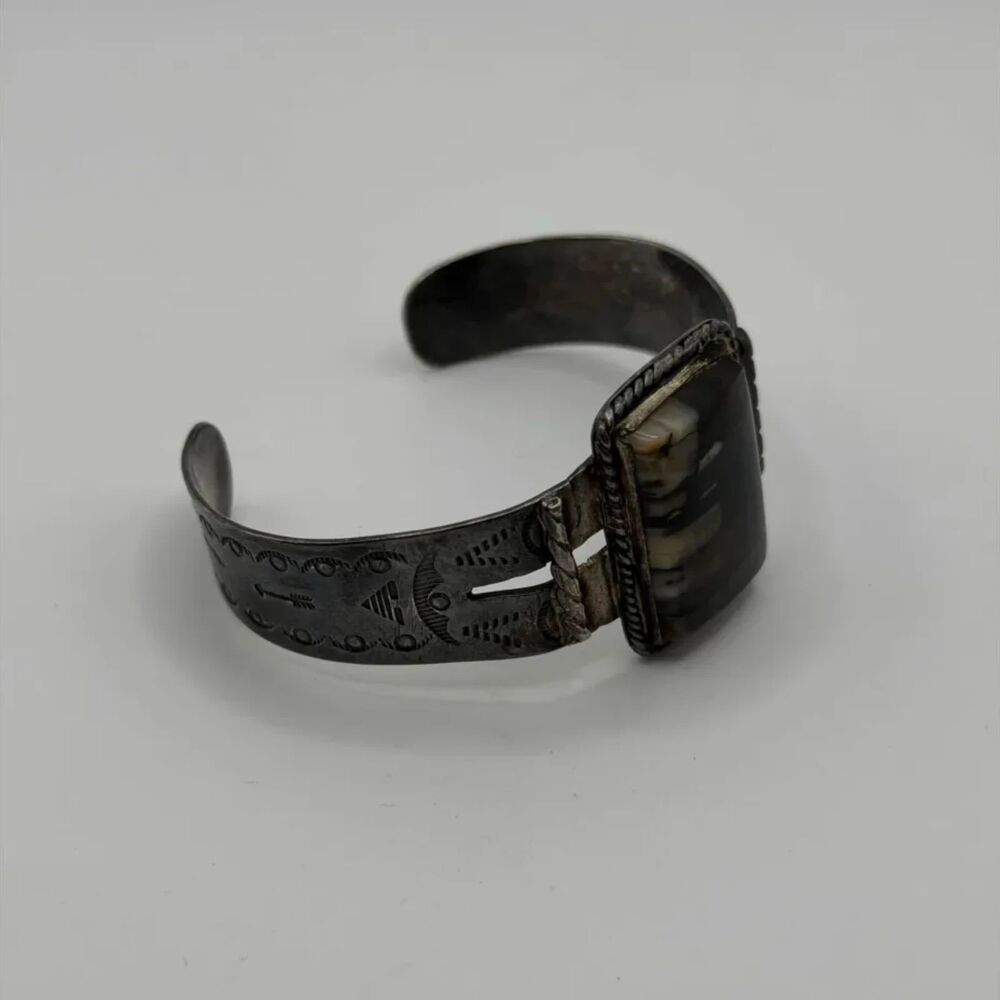 Vintage Navajo Petrified Wood Stone .925 Sterling Silver Cuff